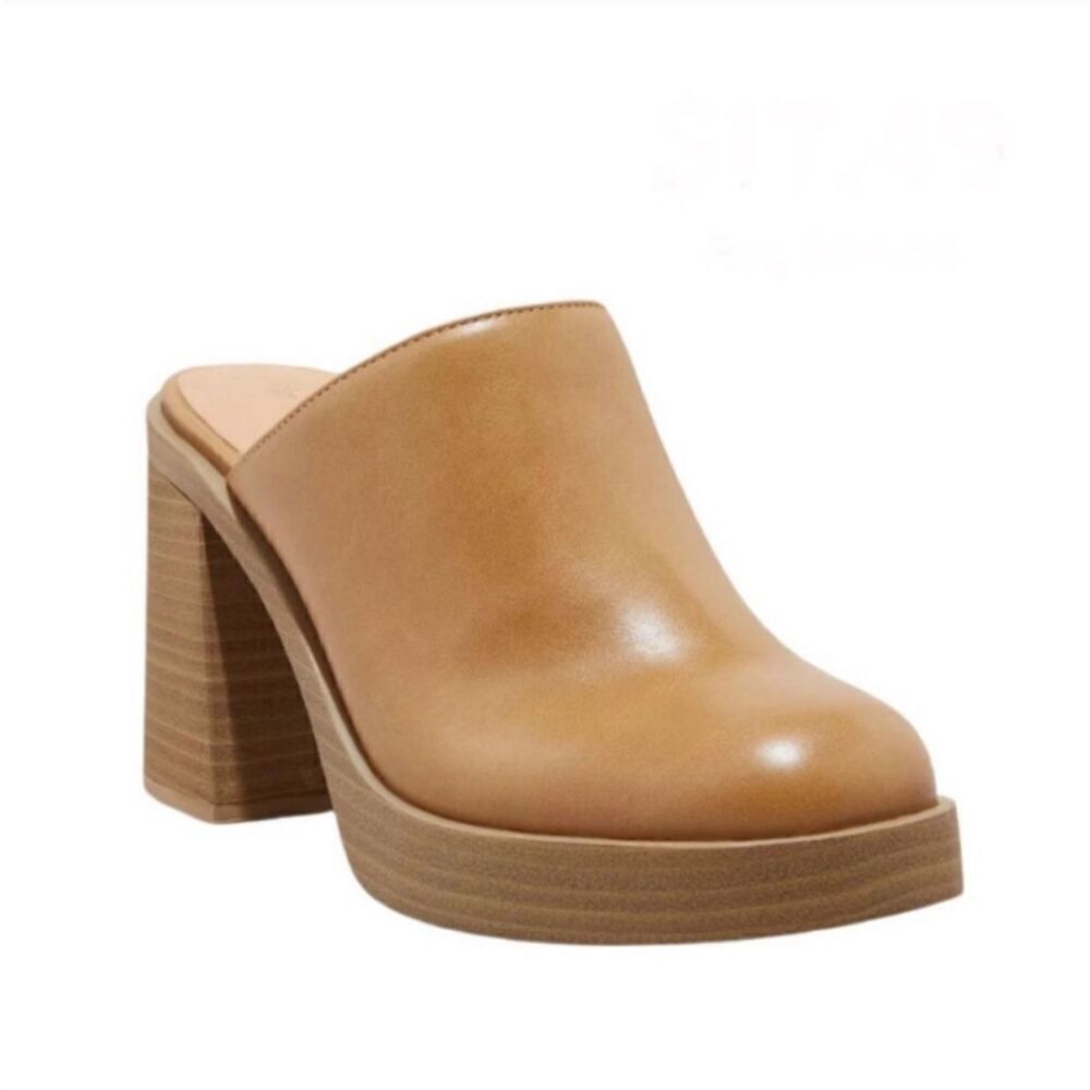 Universal Thread Tess Platform Mule Tan Chunky Wood Block Heel Sz 11  New